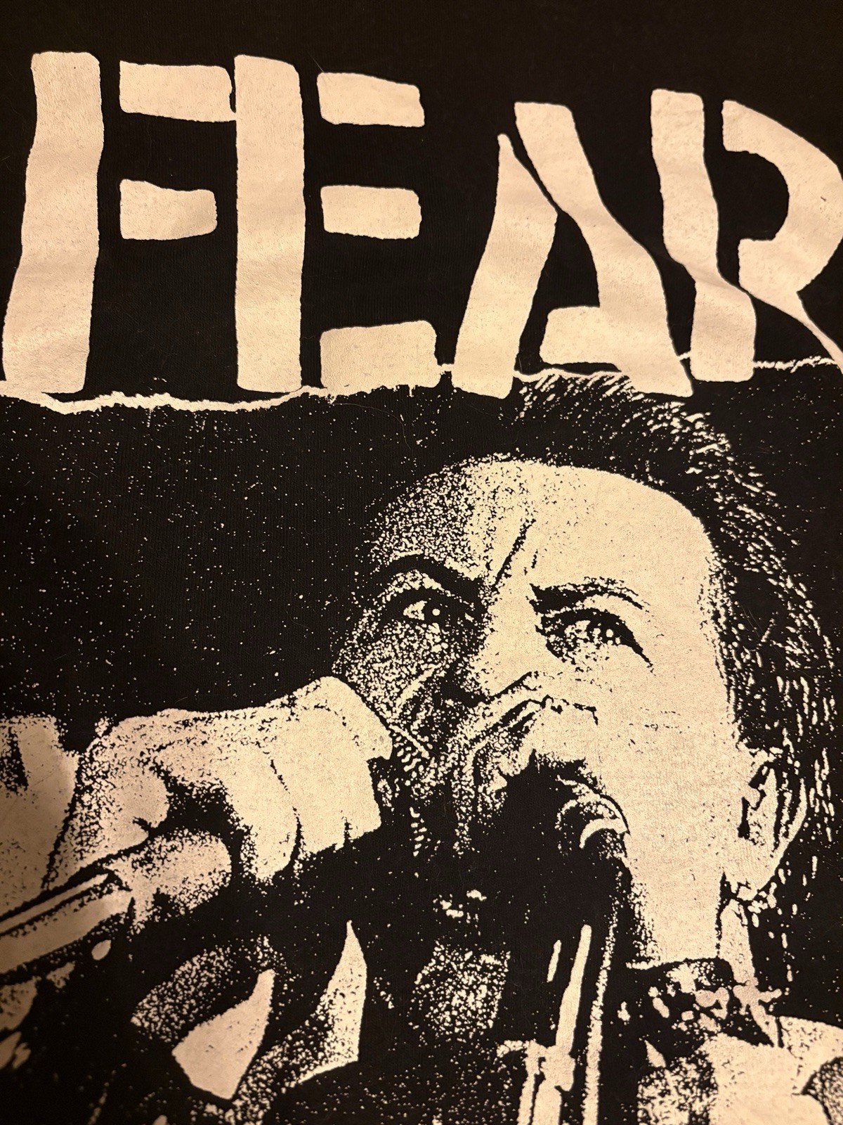 FEAR ‘There’s Too Many Of Us’ Size L Large Black Tee Shirt Los Angeles Punk Rock