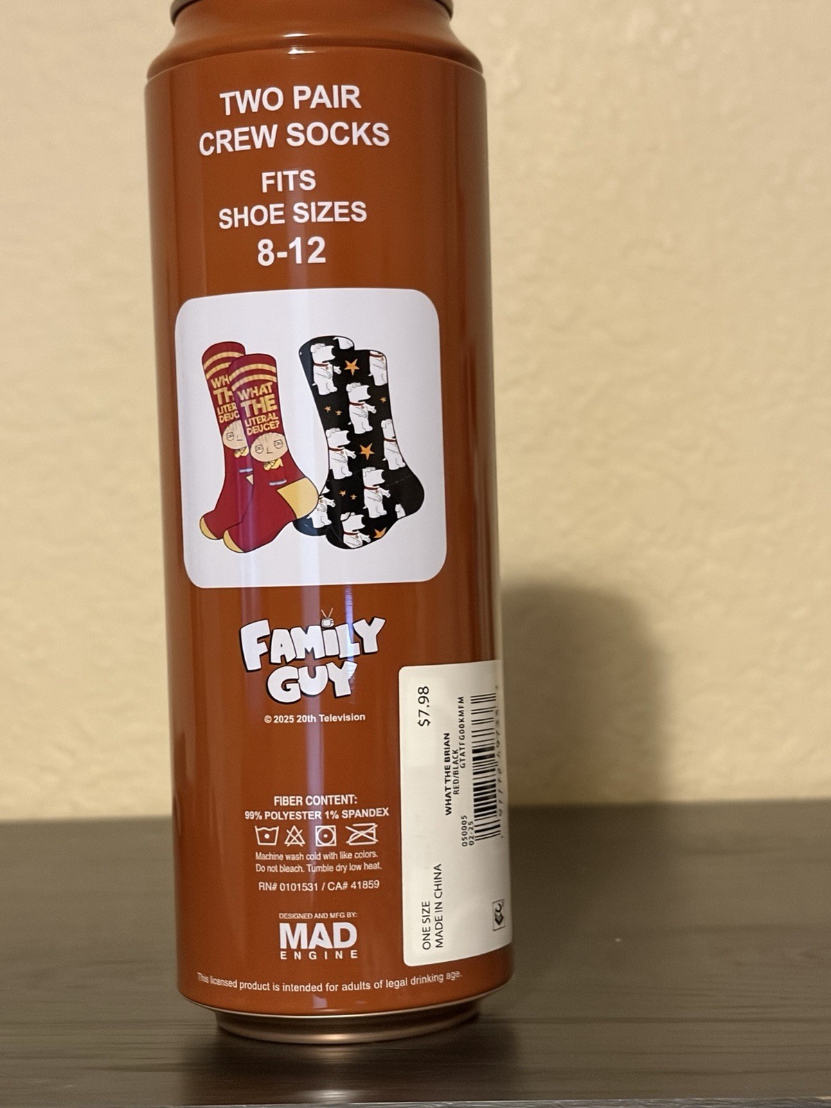 FAMILY GUY PAWTUCKET PATRIOT ALE Crew Socks 2 Pairs TV Show Beer Can Gift Set