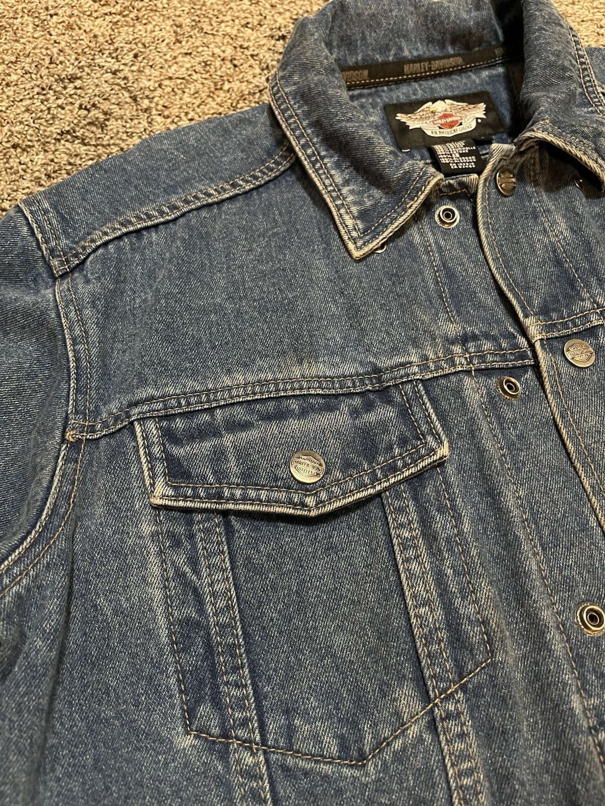 Vintage Harley Davidson Jacket Mens Med Denim 1903-2008 105th Anniversary Coat