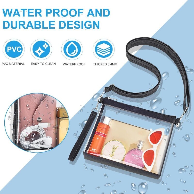 Clear PVC Crossbody Bag Stadium Approved Square Purse for Women Trendy