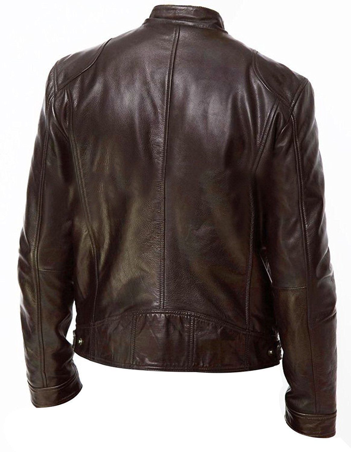 Cafe Racer Biker Leather Jacket Black & Brown Soft Sheep Skin Leather