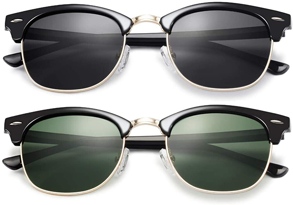 Retro Vintage Polarized Sunglasses Mens UV400 Half Metal Frame Club Sunglasses