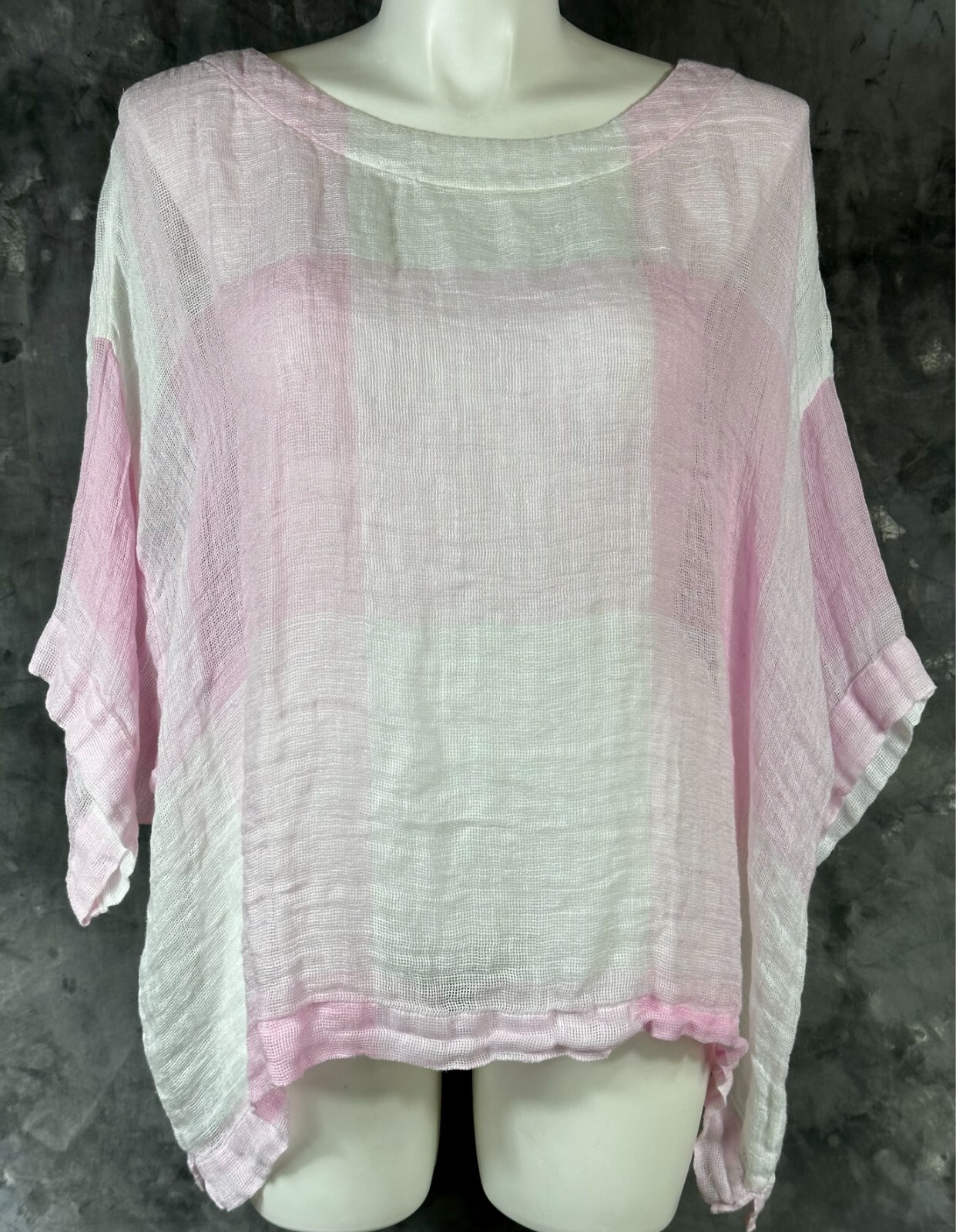 J Jill Pink & White Wide Weave Dropped Shoulders Tunic Top sz 3X (15263)
