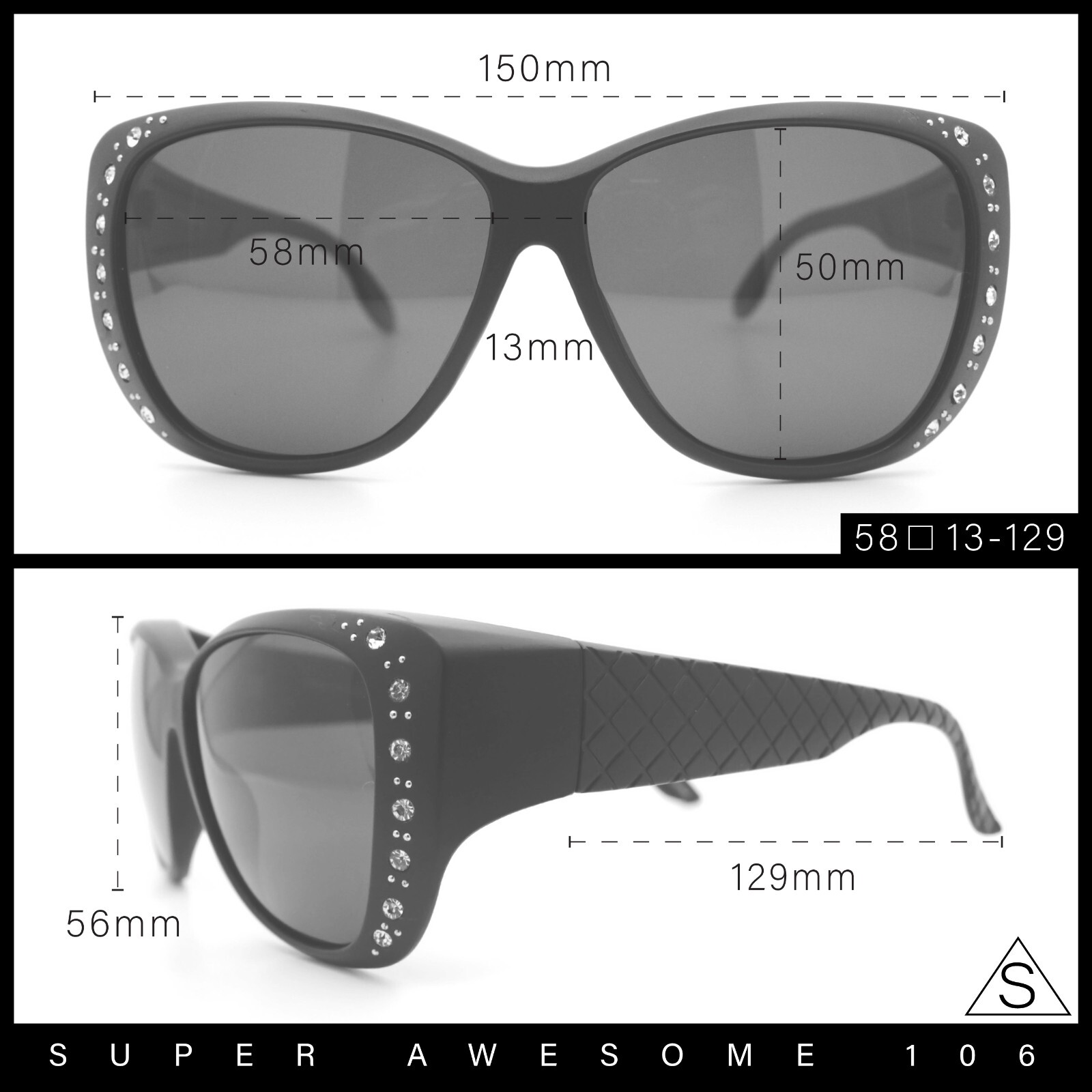SA106 Polarized 55mm Fit Over OTG Butterfly Rhinestone Diva Sunglasses