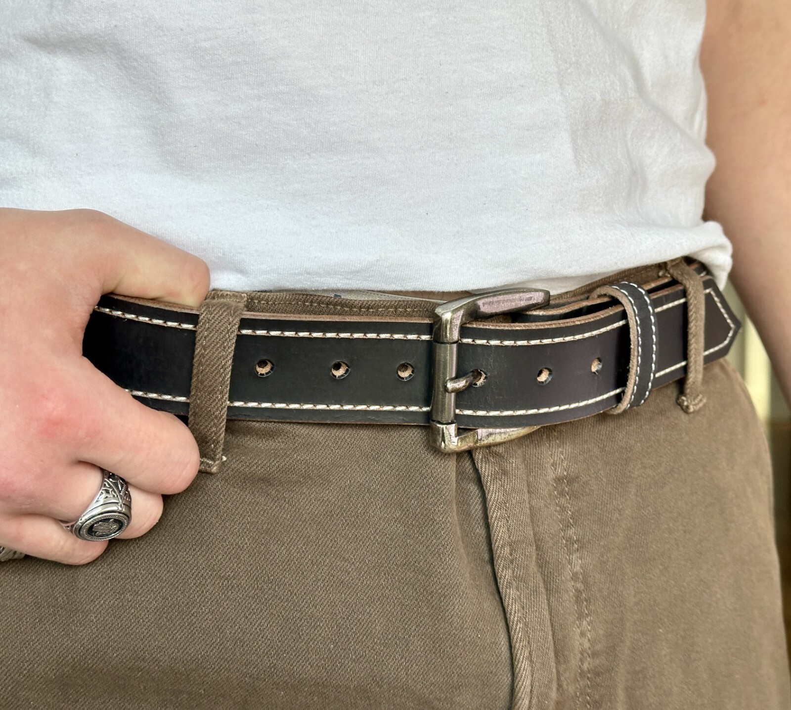 Genuine Leather Men’s Belt Heavy Duty Thick With Removable Buckle Work Belt