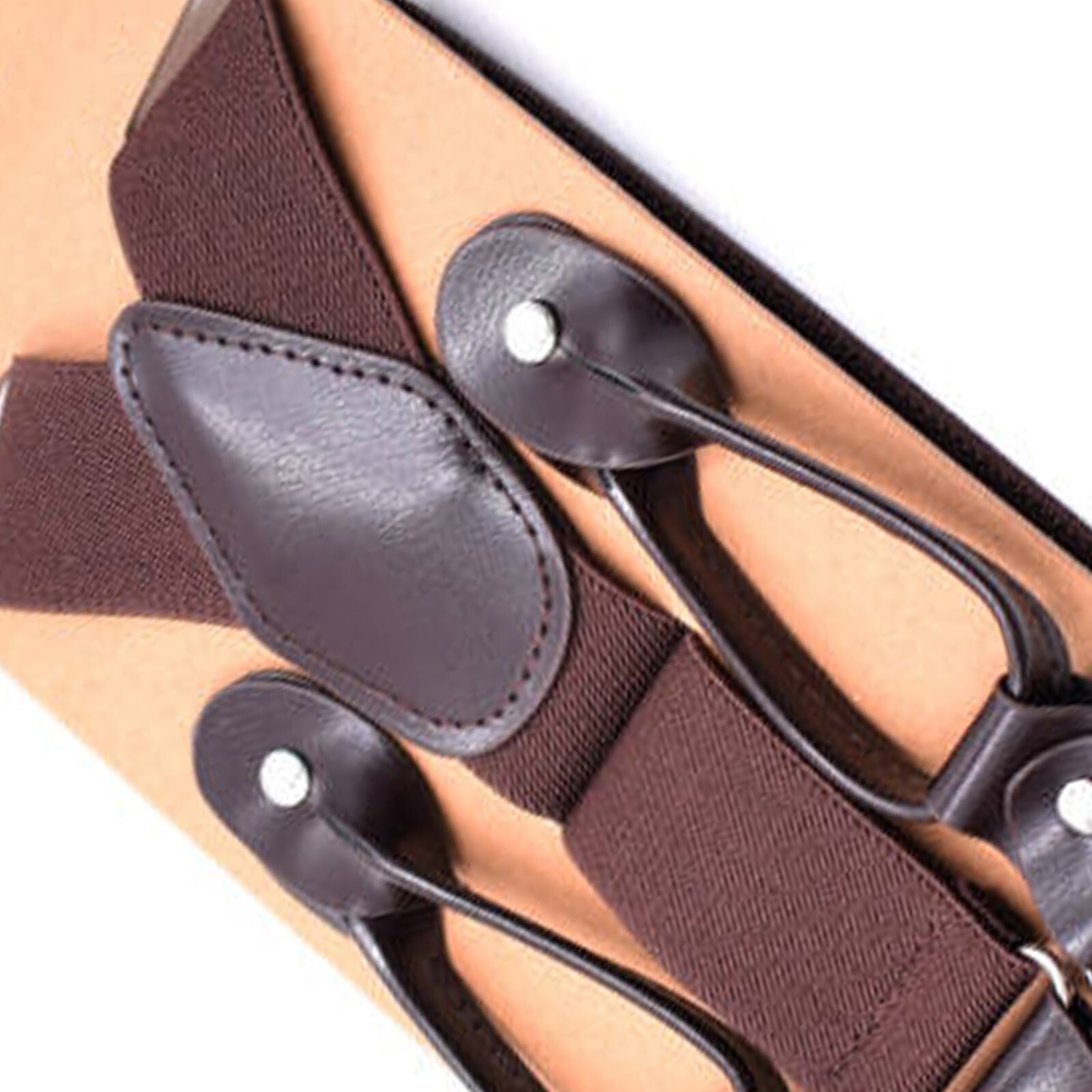 6 Button Holes Link Men’s Suspenders Deep Coffee Color 24-43″ Adjustable Length