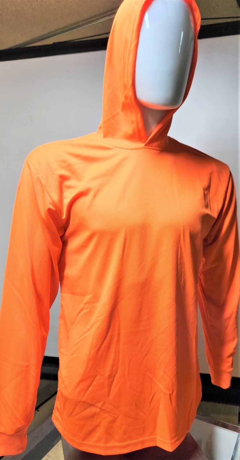 Neon Yellow or Orange Long Sleeve Hoodie Shirt, Polyester birdeye mesh