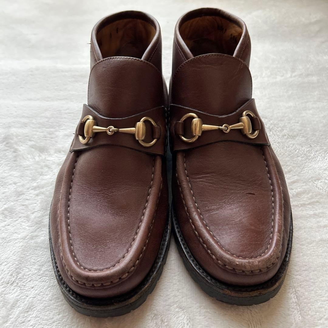 GUCCI Horsebit Chukka Boots Brown Leather Size 39 (24cm) 061116d