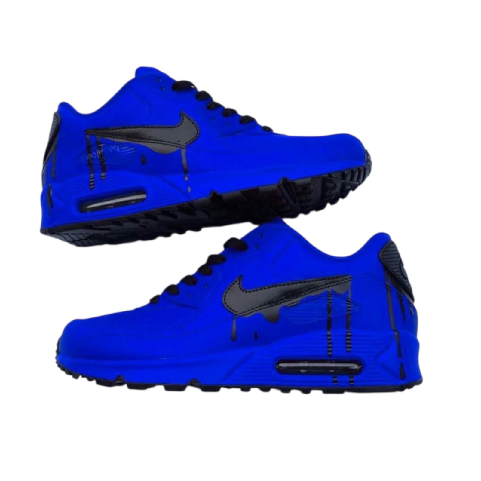 Custom Nike Air Max 90 – Blue Black Drip – Hand-Painted – Dripped Nike Shoes
