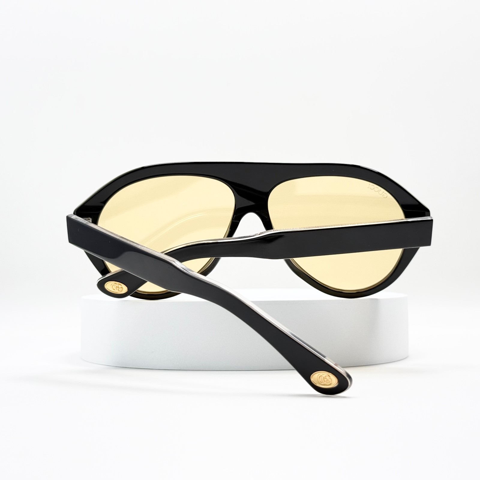 Gucci GG0479S Aviator Sunglasses Black Frame Yellow Lens Unisex Italy New