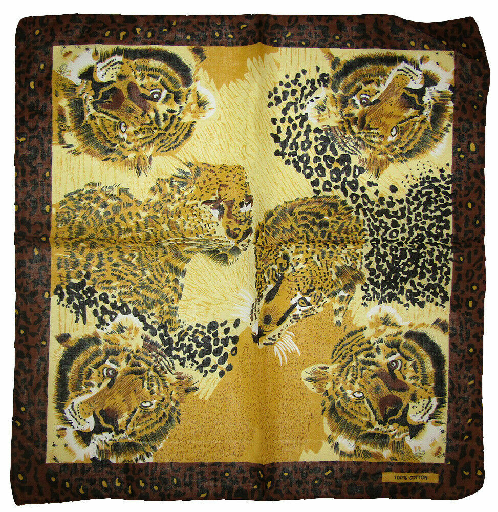 22″x22″ Safari Cheetah Lion Tiger Animal Print 100% Cotton Bandana