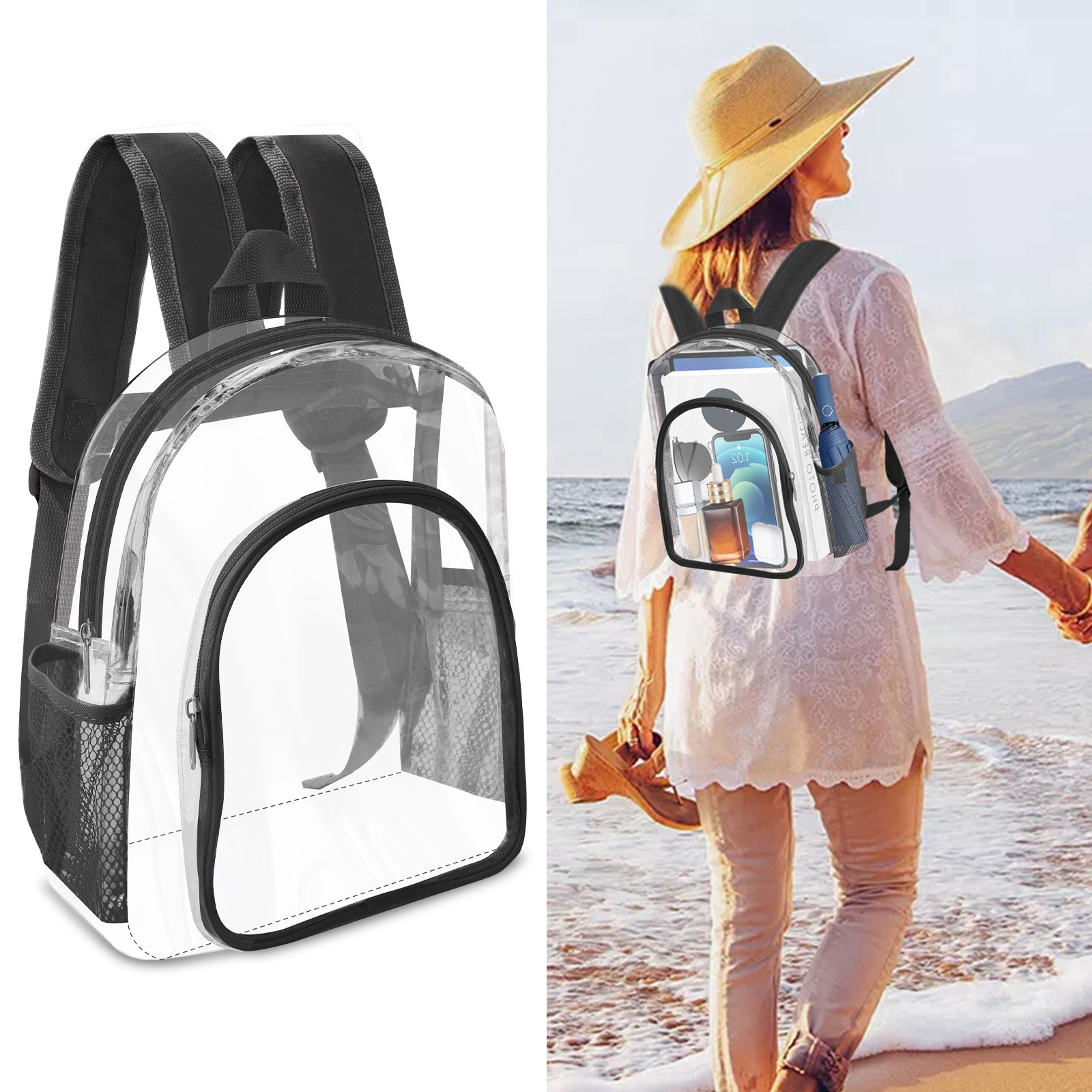 Clear Backpack 11.4×8.6×4.7″ Transparent Bag w/ Adjustable Straps for Any Events