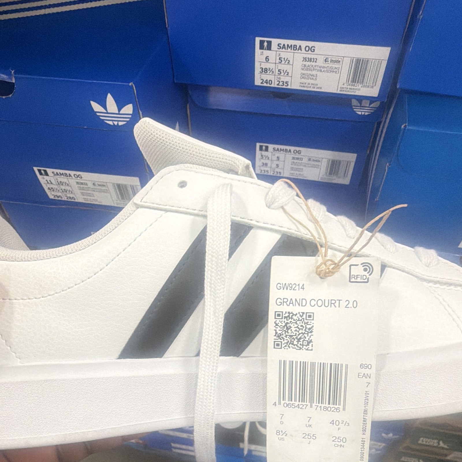 adidas Men’s Grand Court 2.0 White Low Top Lace Up Leather Sneaker GW9214