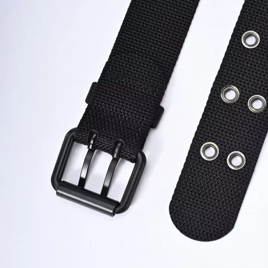 NEW Unisex 100% Cotton Canvas Belt Double Grommet Hole For Men Women Buckle Jean