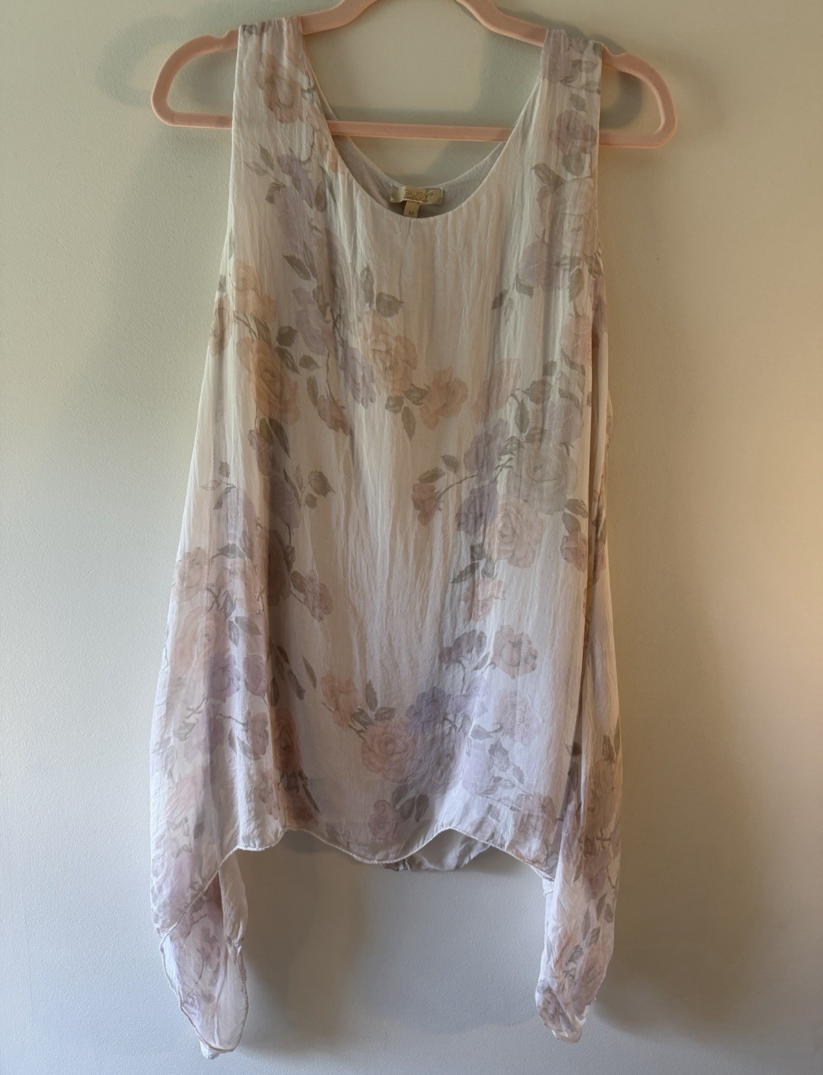 GIUSY Made in Italy Silk Floral Asymmetrical Tunic Top Size M Pastel Layered