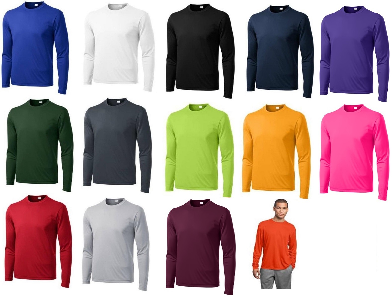Mens Moisture Wicking Dry Long Sleeve dri-fit Running T-shirts S-4XL NEW ST350LS