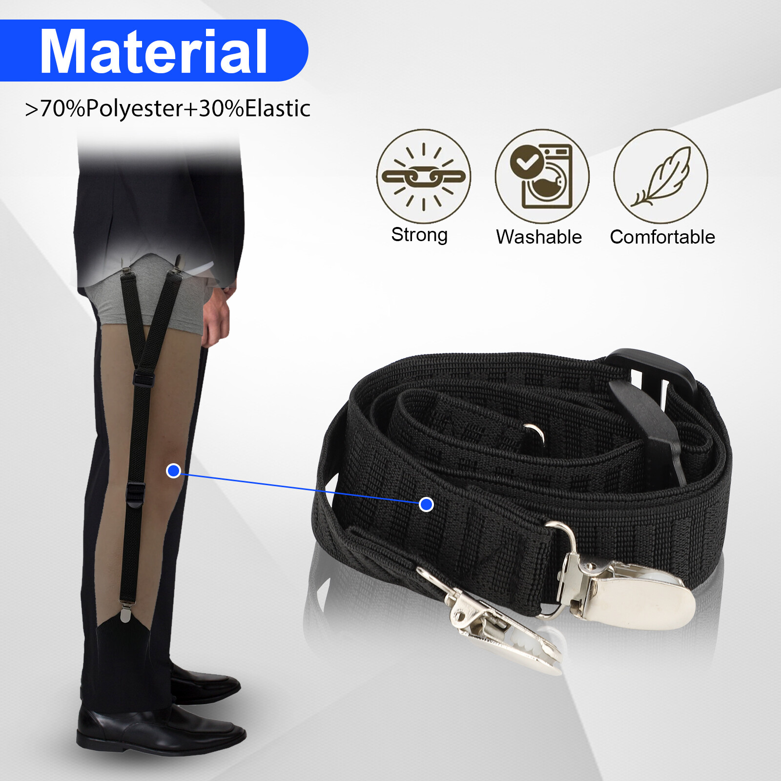 2pcs Men Y-Style Shirt Stays Holder Garters Belt Non-Slip Elastic Locking Clamps
