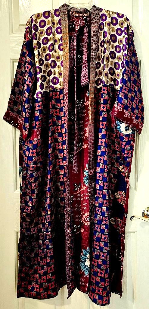 Art Silk Kimono Robe~ Women’s One Size~ Kimono w/Tie~ Floral,Circles~ MultiColor