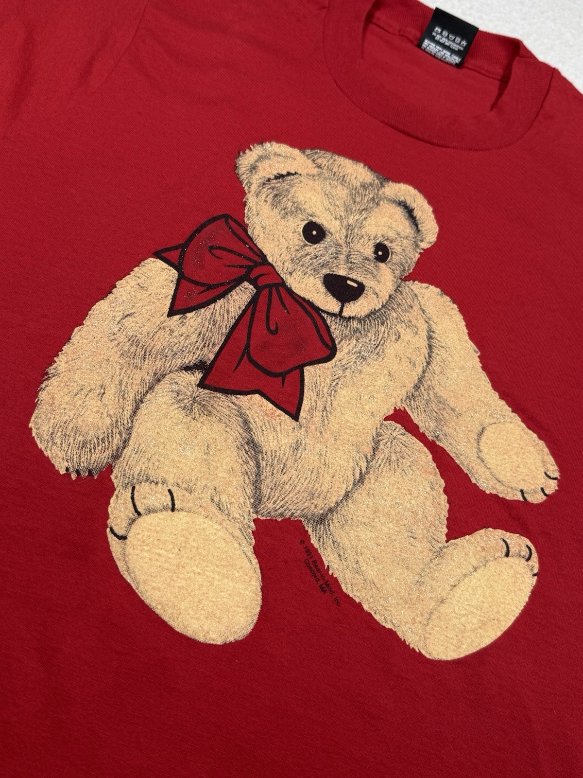 Vintage 1993 Teddy Bear T Shirt Red Glitter Graphic Screen Stars Best USA Medium