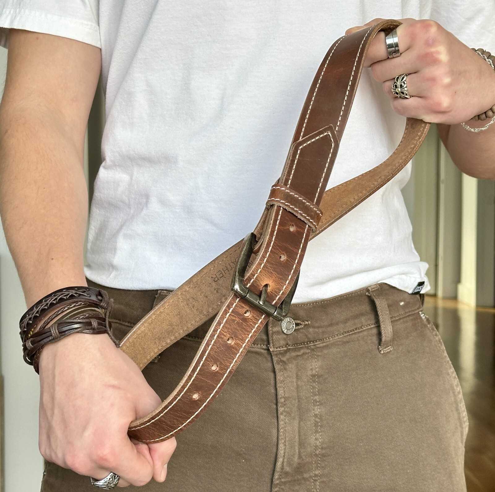 Genuine Leather Men’s Belt Heavy Duty Thick With Removable Buckle Work Belt