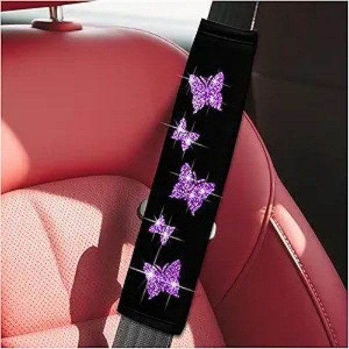 2PCS Car Seat Belt Covers, Polyester Fiber Vehicle Seatbelt Cush Color: Purple