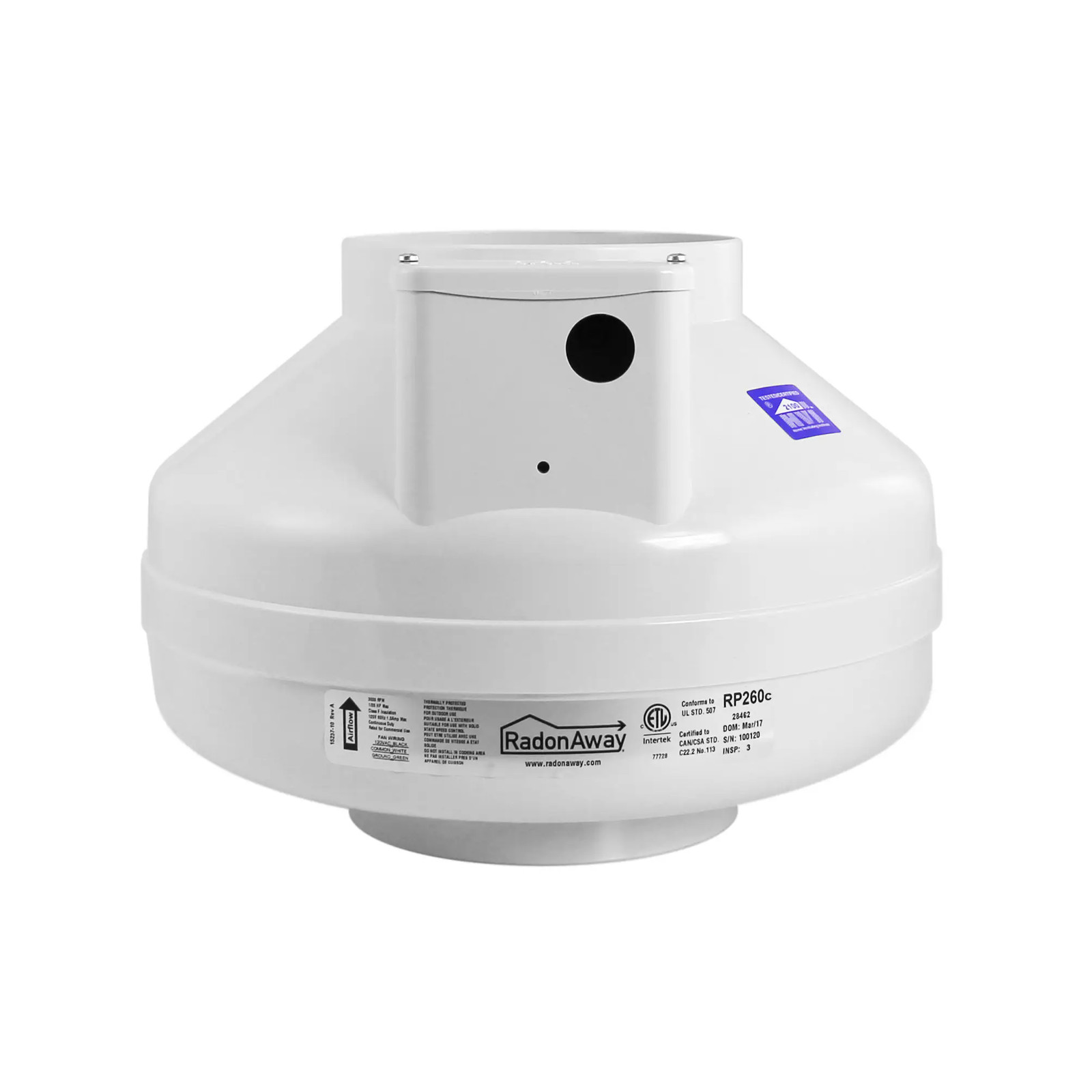 RadonAway 11.75-in dia 251 CFM Plastic Centrifugal radon mitigation fan|16295