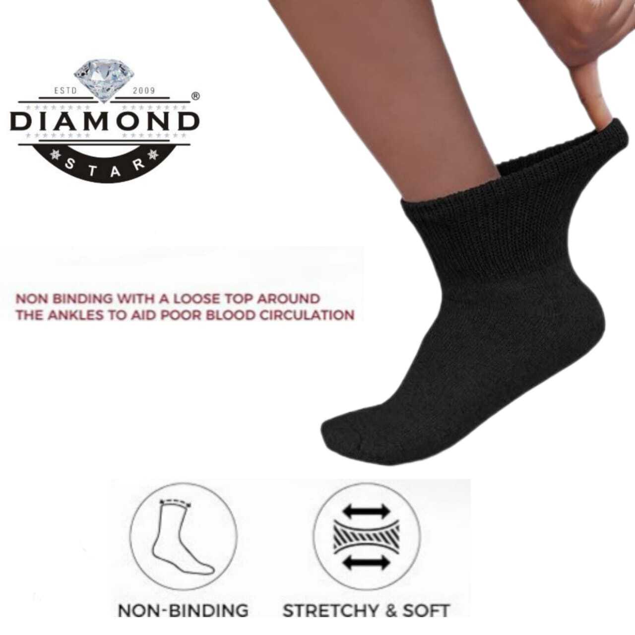 6 Pairs Black Diabetic Ankle Quarter Crew Socks Health Circulatory Cotton Men’s