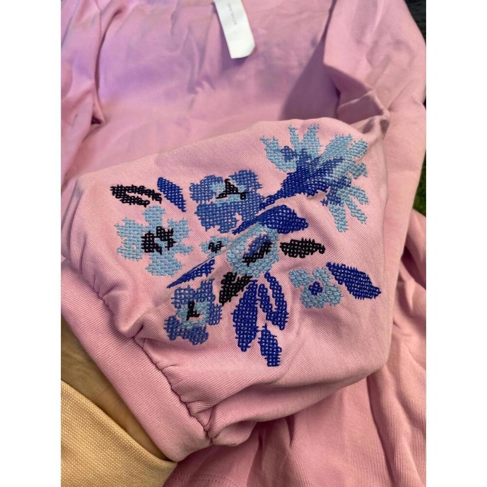 Ann Taylor Pink Embroidered Long Sleeve Top Women XL Cotton Blend New With Tags