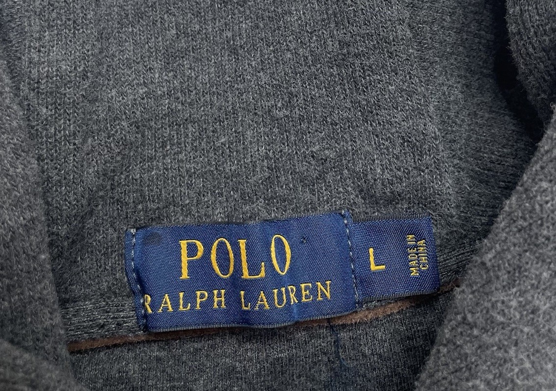 Polo Ralph Lauren Mens Size Large Shawl Neck Fisherman Sweater Gray Elbow Patch
