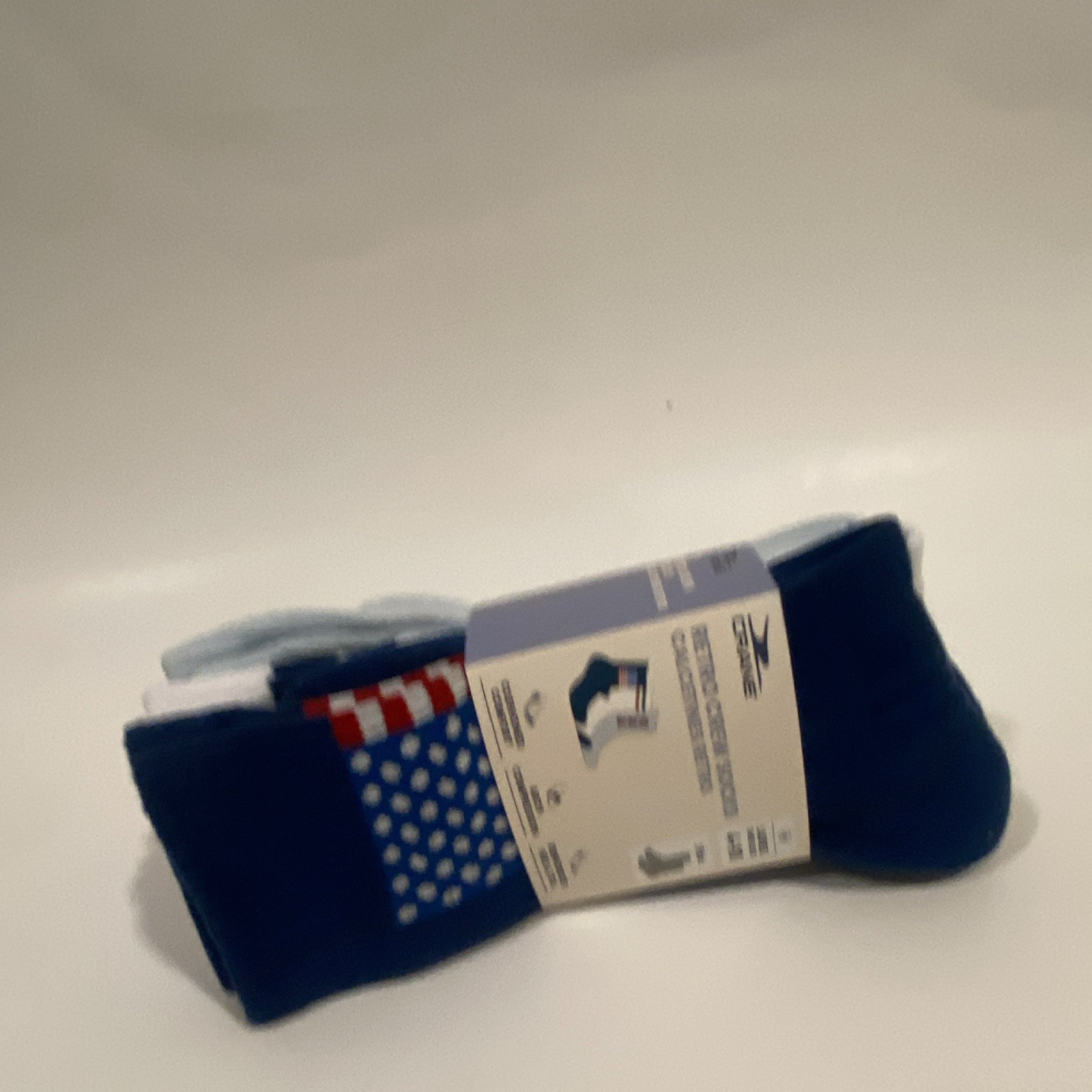 Crane Retro Men’s Crew Socks 3-Pair Pack, Multicolor USA Patriotic Stars