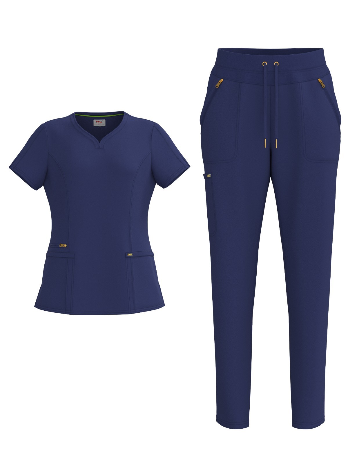 Women’s 4 Way STRETCH Sweat Heart Neck Top with Zipper Cargo Scrub Pants
