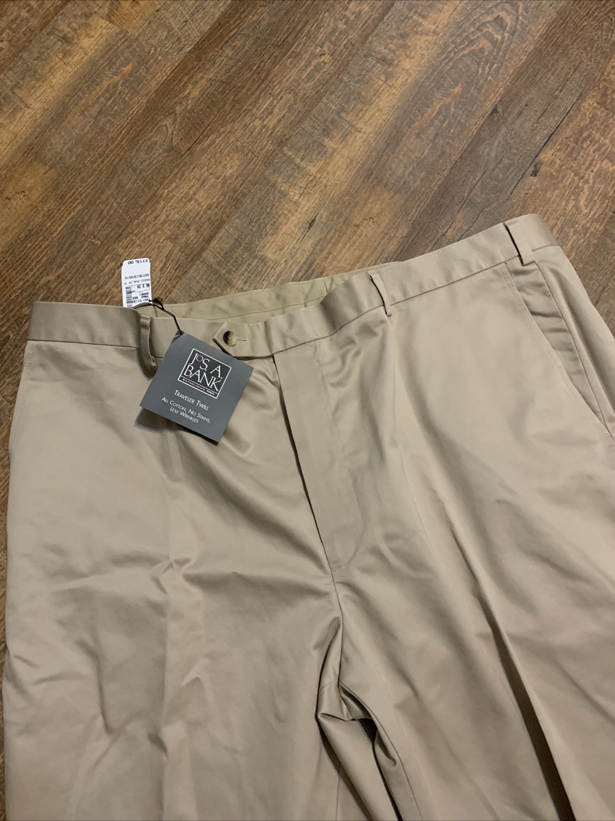 NEW Jos A Bank Mens Traveler Twill Khaki Pants 46×34 Flat Front Cotton $115
