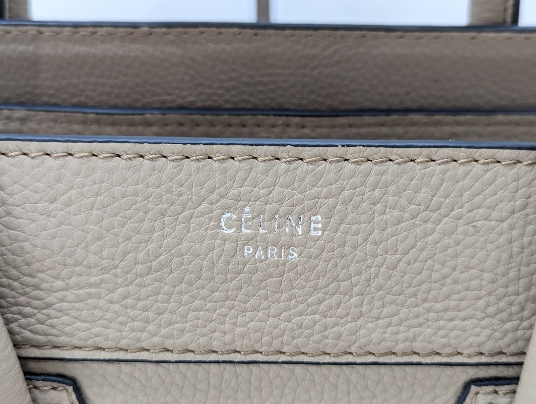 CELINE Luggage Mini Shopper Leather Tote Hand Bag Beige Authentic