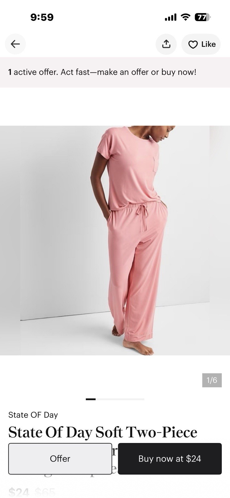 State of Day Intimates Pajama Set Women’s M Pink Tencel Modal Sleepware Lounge