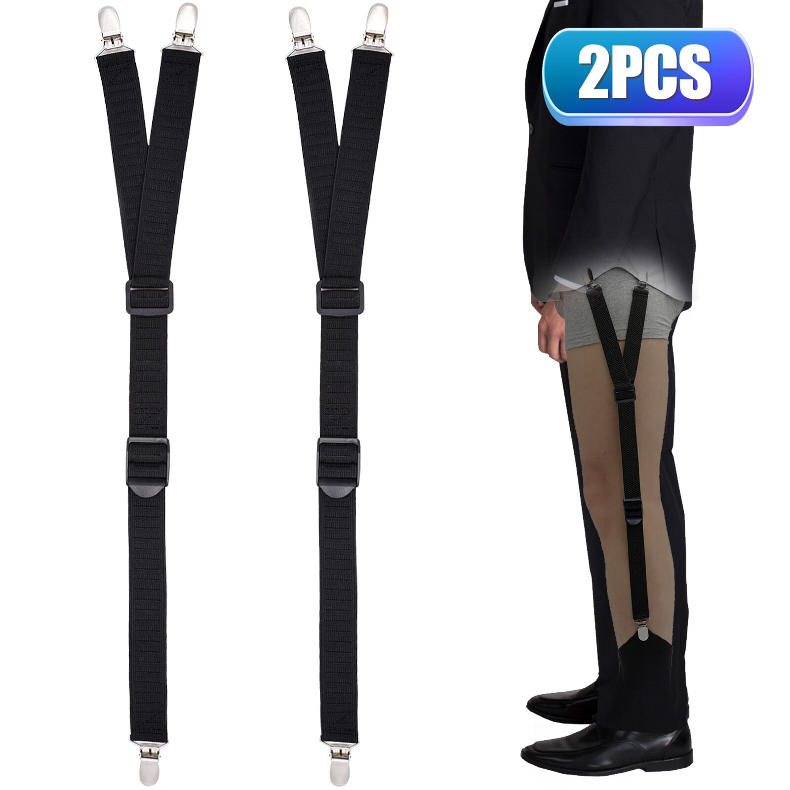 2pcs Men Y-Style Shirt Stays Holder Garters Belt Non-Slip Elastic Locking Clamps