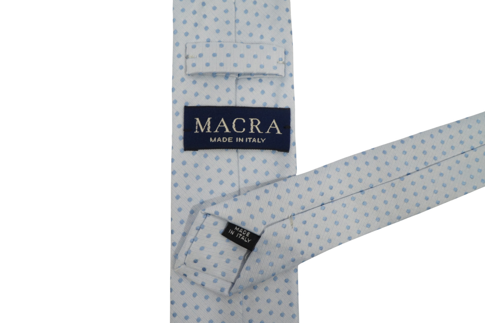 $190 NWOT MACRA Milano Pale Blue w Woven Dots Silk Neck Tie Italy 2.6W Skinny