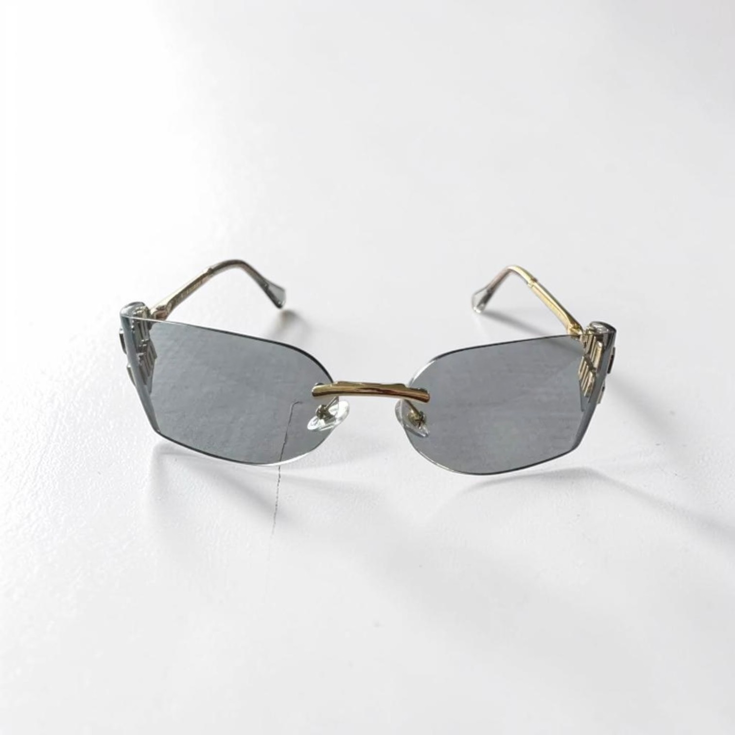 Miu Miu MU A51S Pale Gold Grey Brown Women Wrap Sunglasses