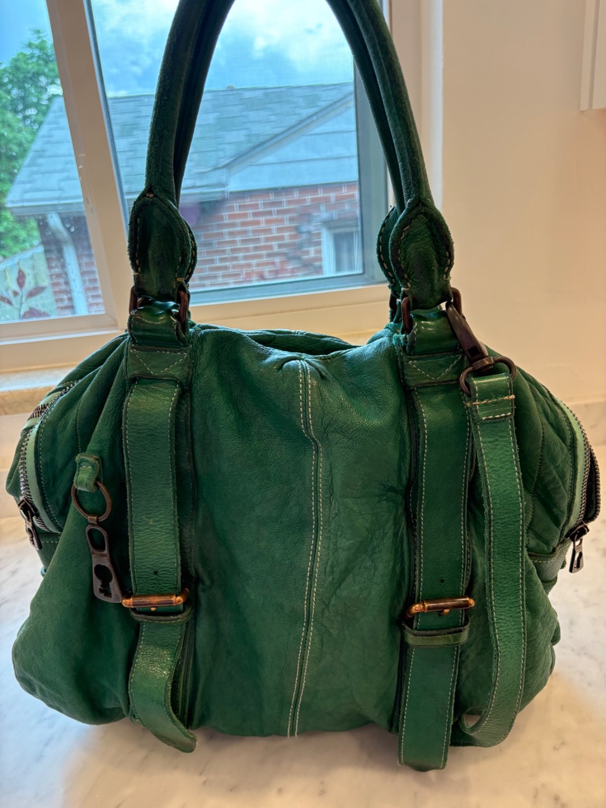 Benheart Sissi Green Italian Leather Purse Buffalo Plaid Lining 2