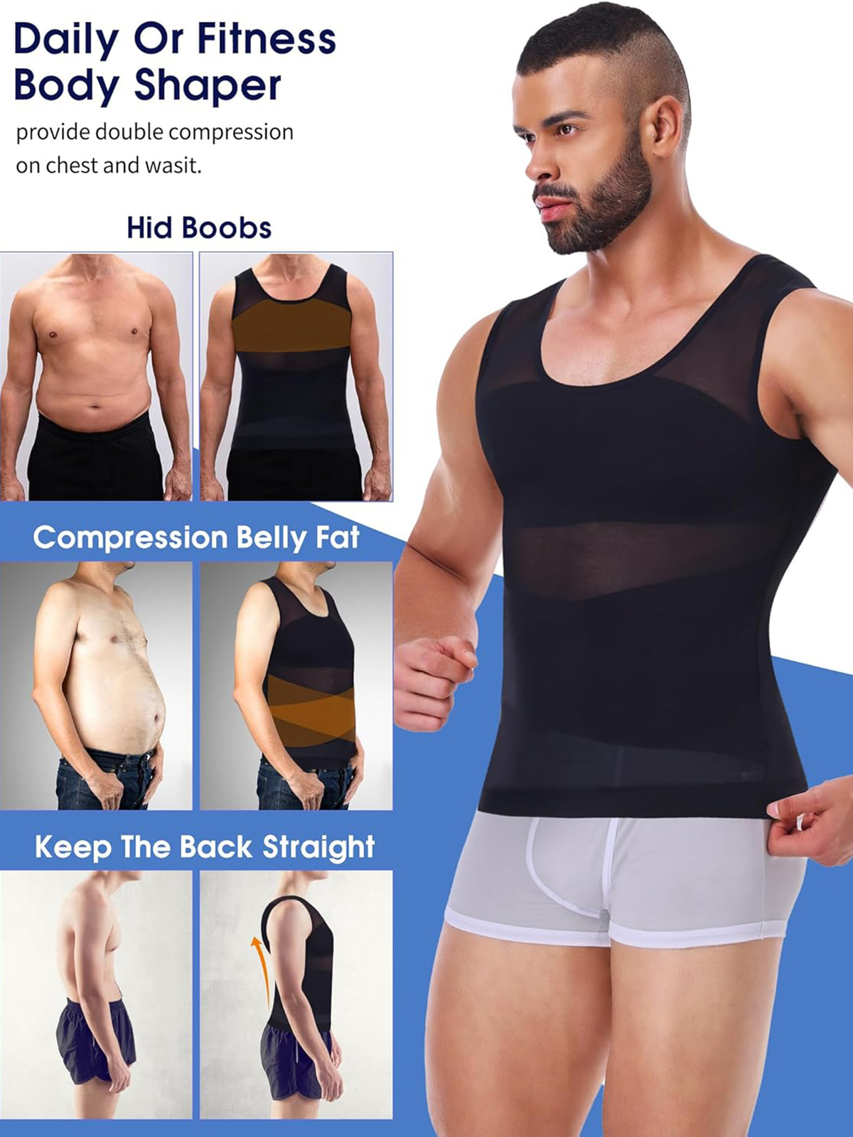 Men Slimming Body Shaper Tank Top Abdomen Gynomastica Compression Vest Shirt Gym