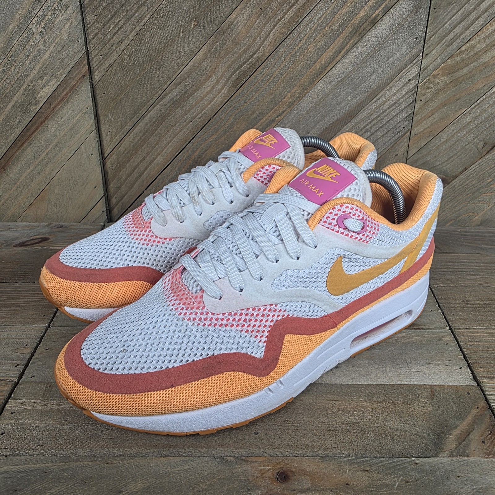 Nike Air Max 1 BR Womens Athletic Sneakers Size 10 White Atomic Mango 644443-101