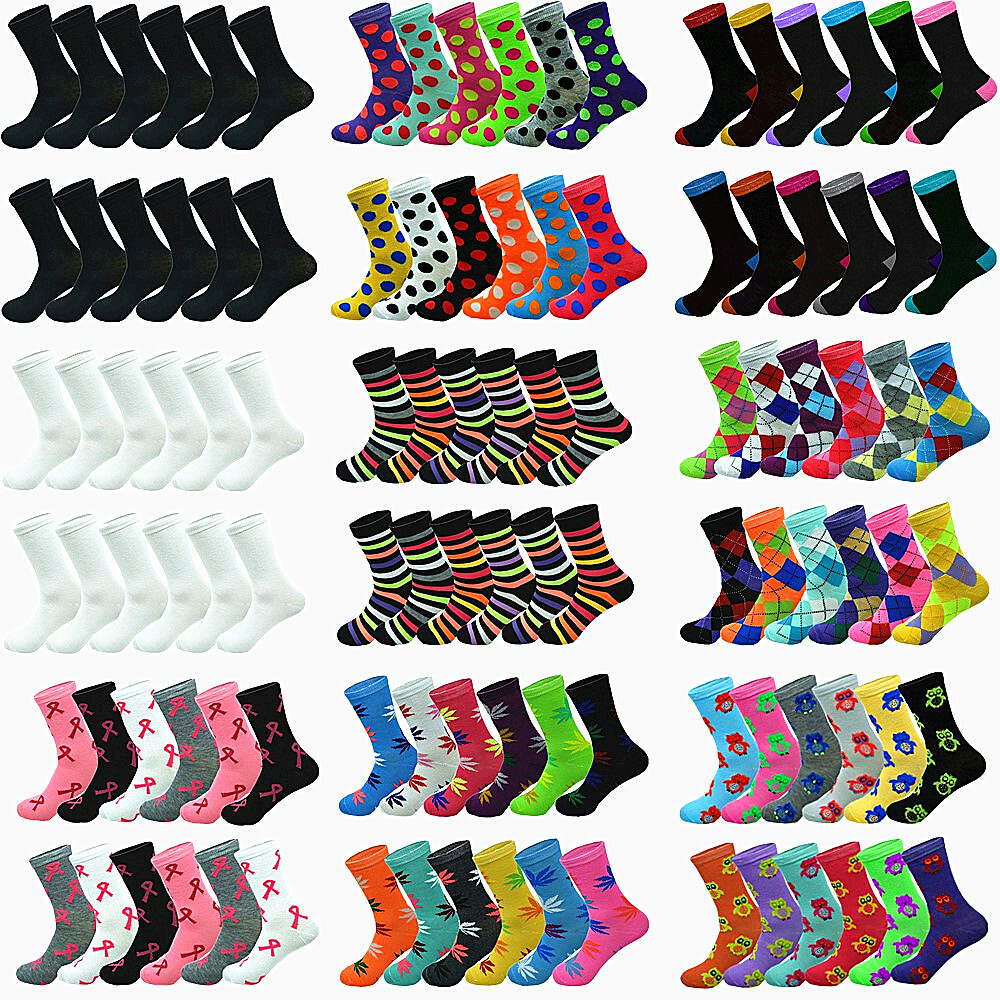 12 Pairs Lot For Womens Girl Cotton Casual Assorted Design Crew Socks Size 9-11