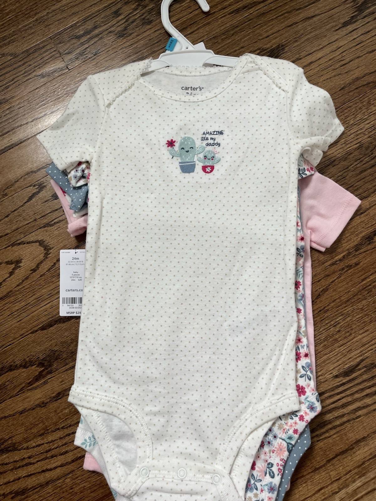 Carter’s Baby Girls 5-Pack Bodysuits 24M Short Sleeve Soft Cotton