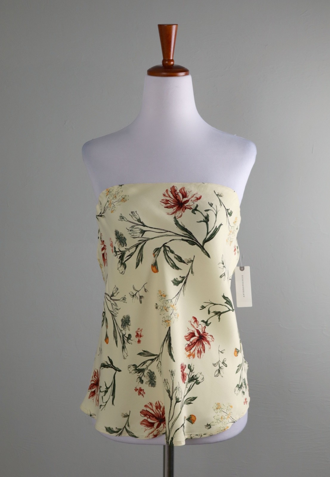ANTHROPOLOGIE NWT $78 Strapless Wave Floral Tube Top in Ivory Size Medium