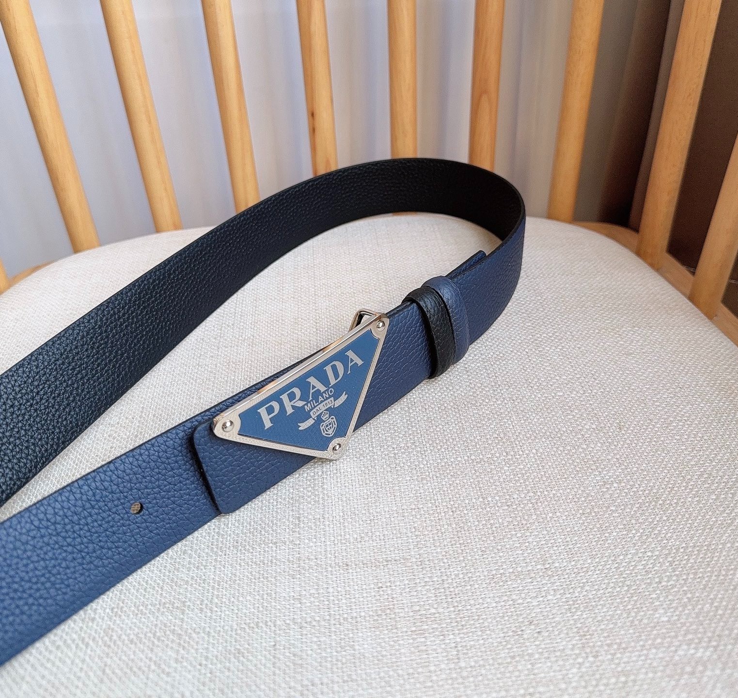Prada men’s leather belt in Black/Blue