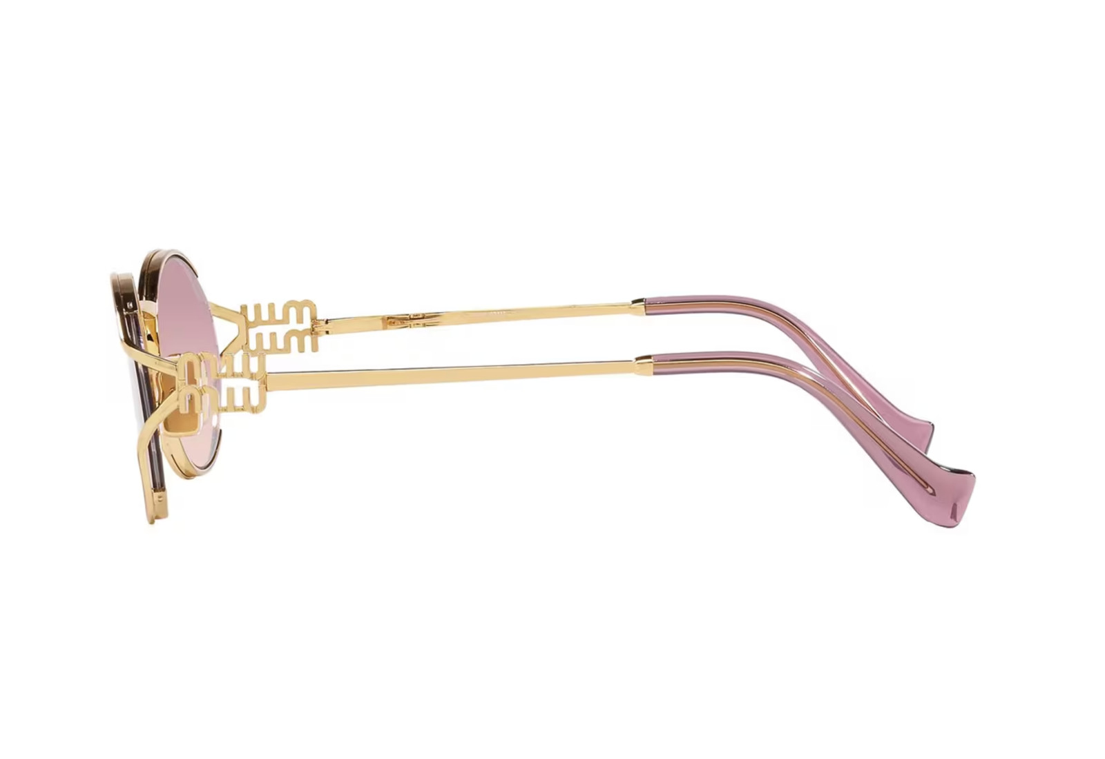 Miu Miu Logo MU 52YS 5AK0/6S Round Sunglasses in Gold / Pink Lens