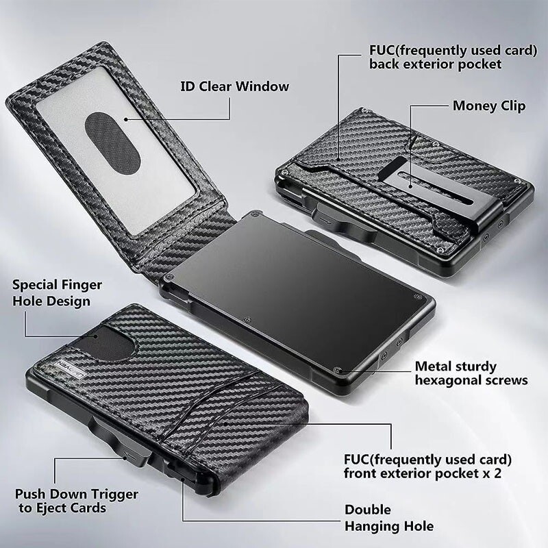 Men Slim Pop Up Bifold Wallet with Money Clip, Minimalist Wallet RDIF Blocking