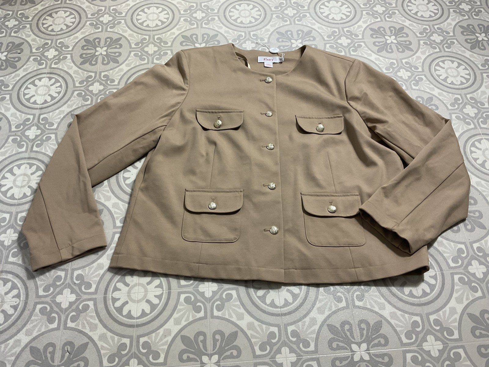 Finery Imogen Ponte Jersey Jacket Camel brown botton UK 18 new smart casual