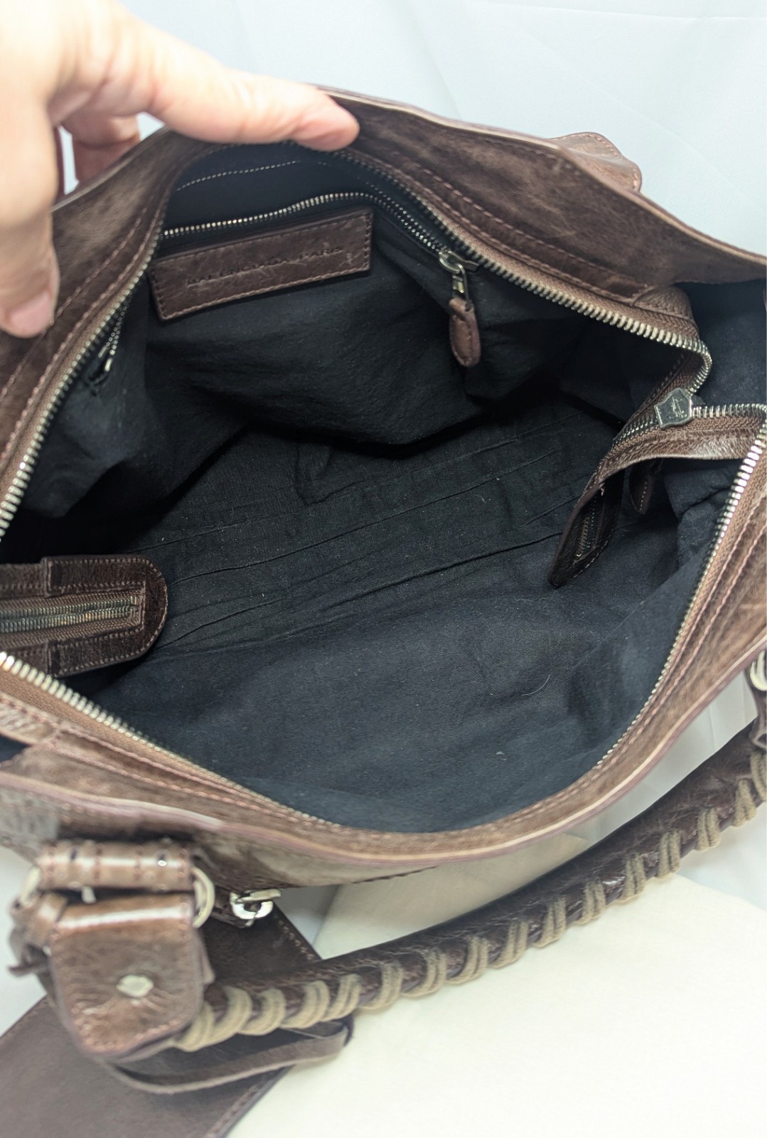 BALENCIAGA GIANT CITY BROGUE Hand/Shoulder Bag Noix Brown Mirror Excellent UC