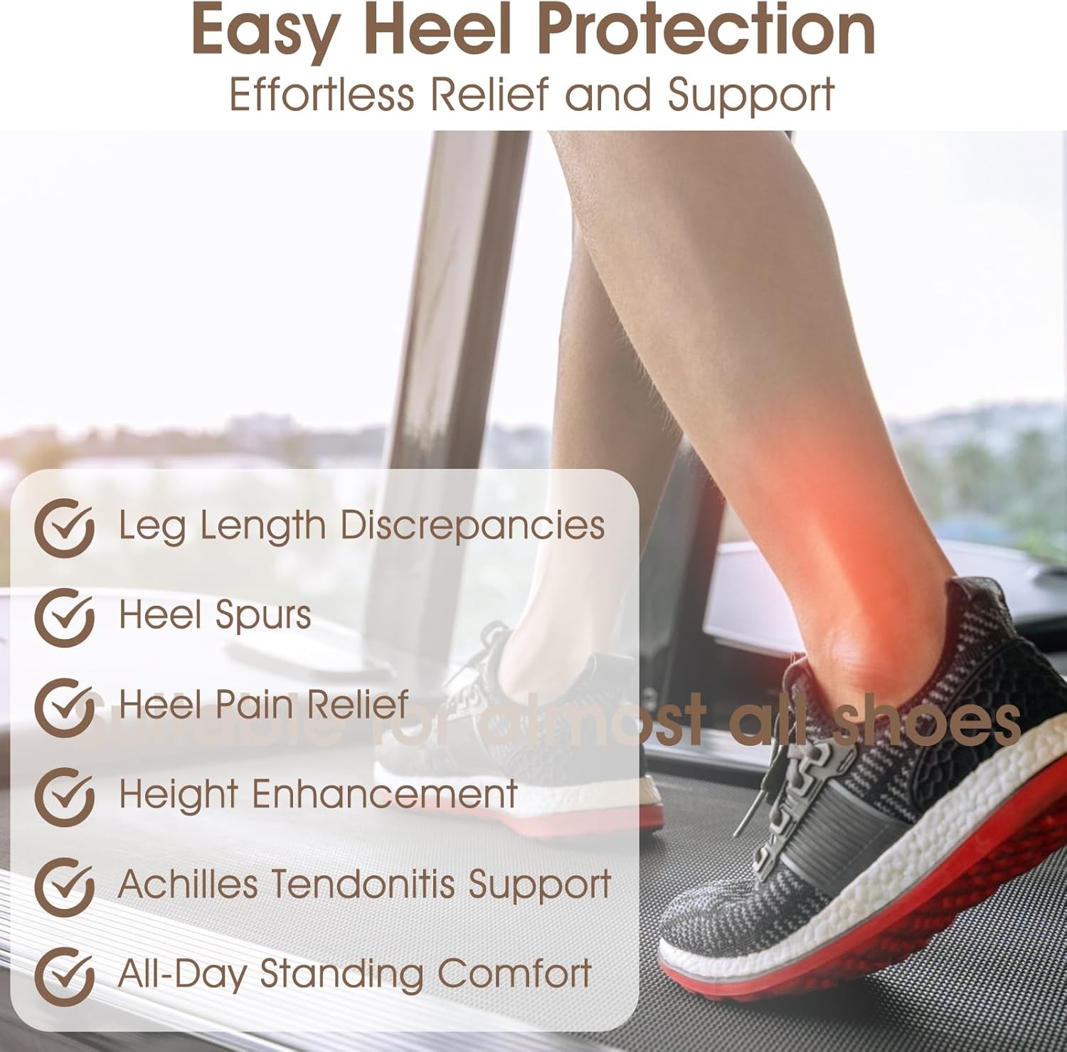1 Pair Heel Pads for Shoes Men & Women Height Increase, Adjust A Lift Brown