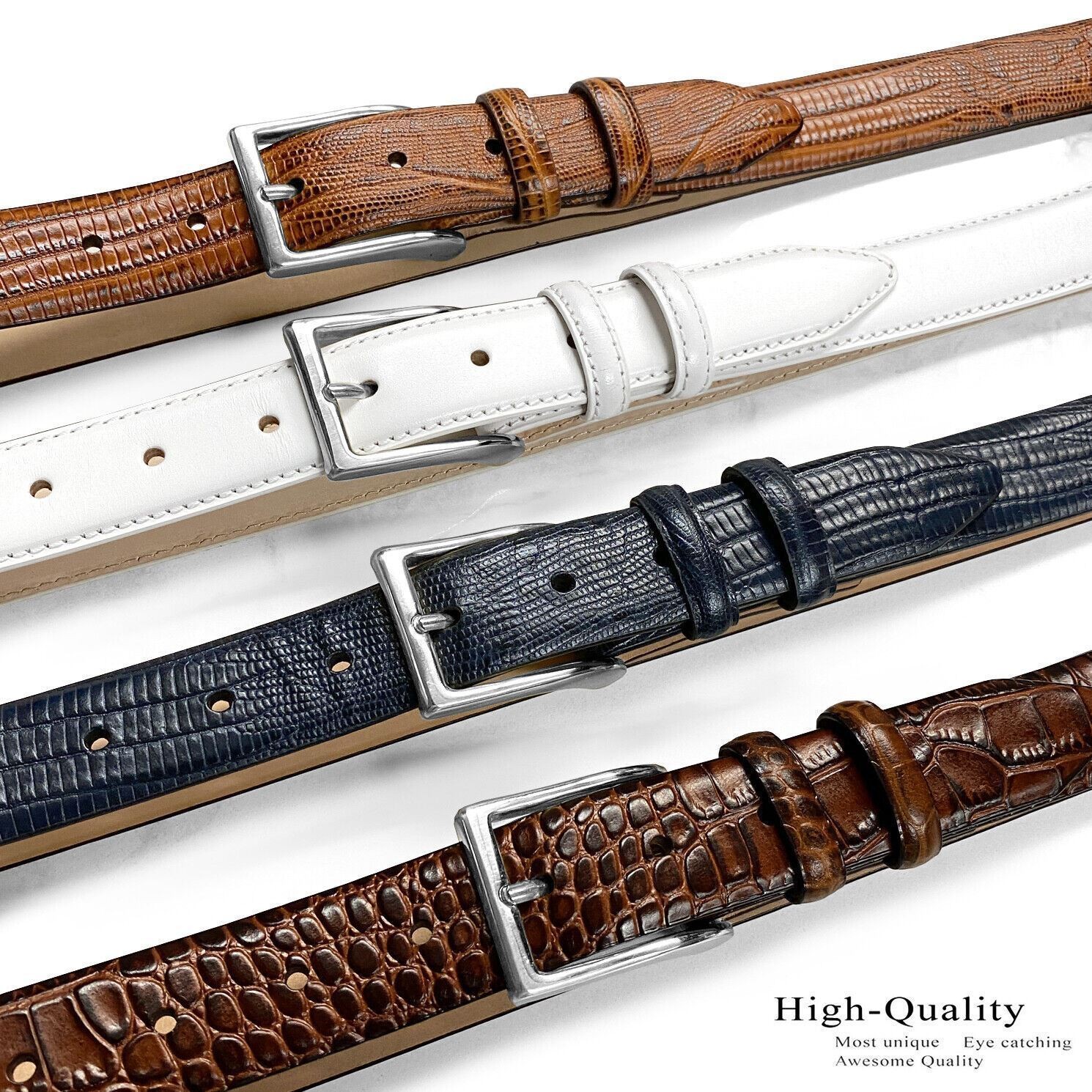 Adam Genuine Italian Calfskin Leather Dress Belt 1-1/8″ Wide With Silver Buckle